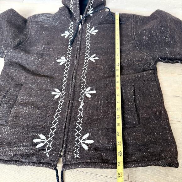 Vintage Brown Embroidered Wool Coat Women's S Full Zip Jacket Hooded - Picture 4 of 10